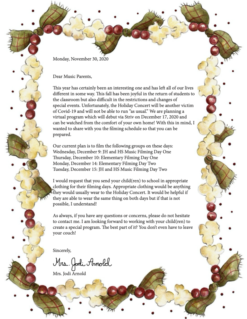 Holiday Concert Letter