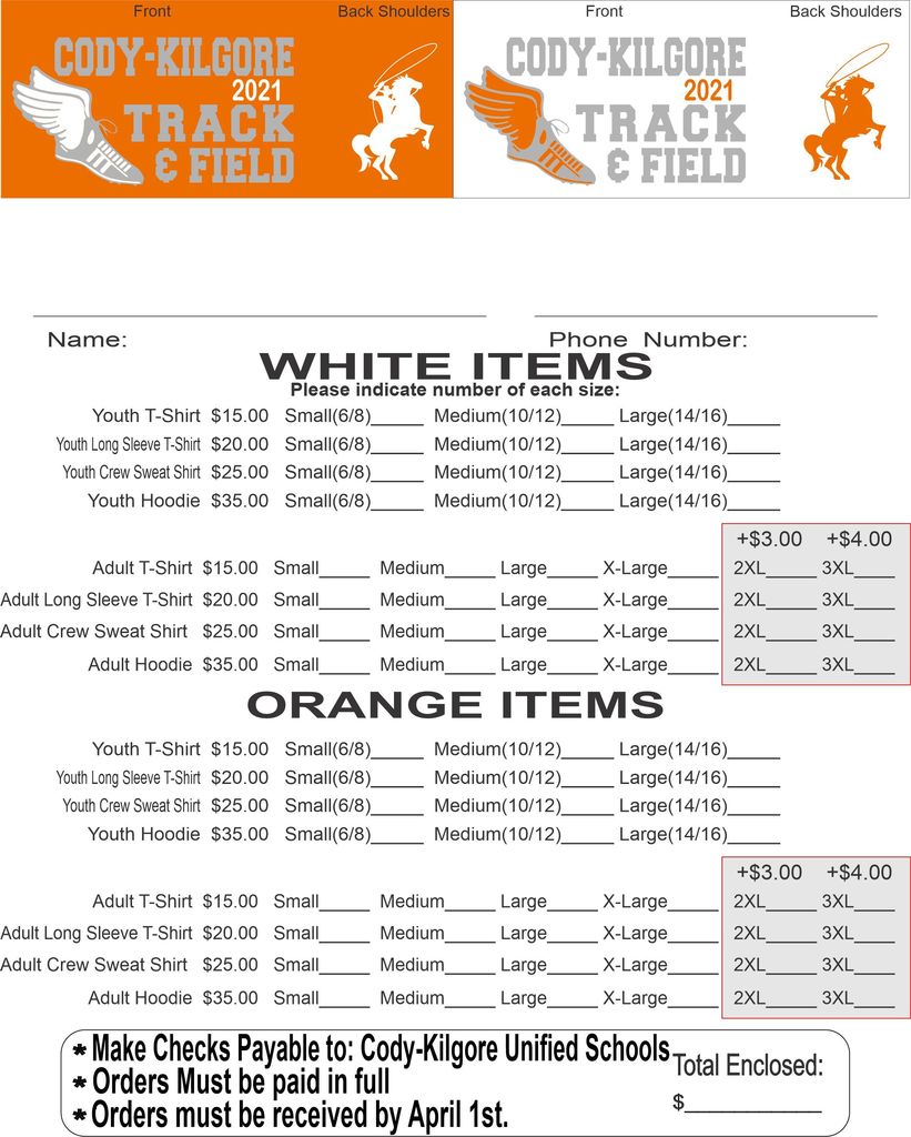 track shirt order form